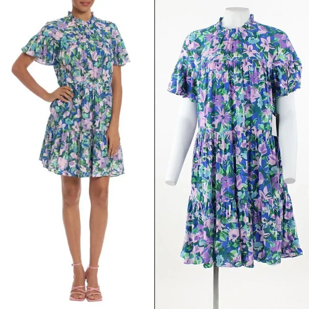 Donna Morgan Ruffled Tiered Dress Royal Blue Violet